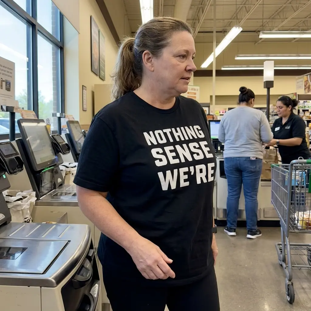 Lifestyle view of the Nothing Sense We're funny grammar design, garment details uncertain.