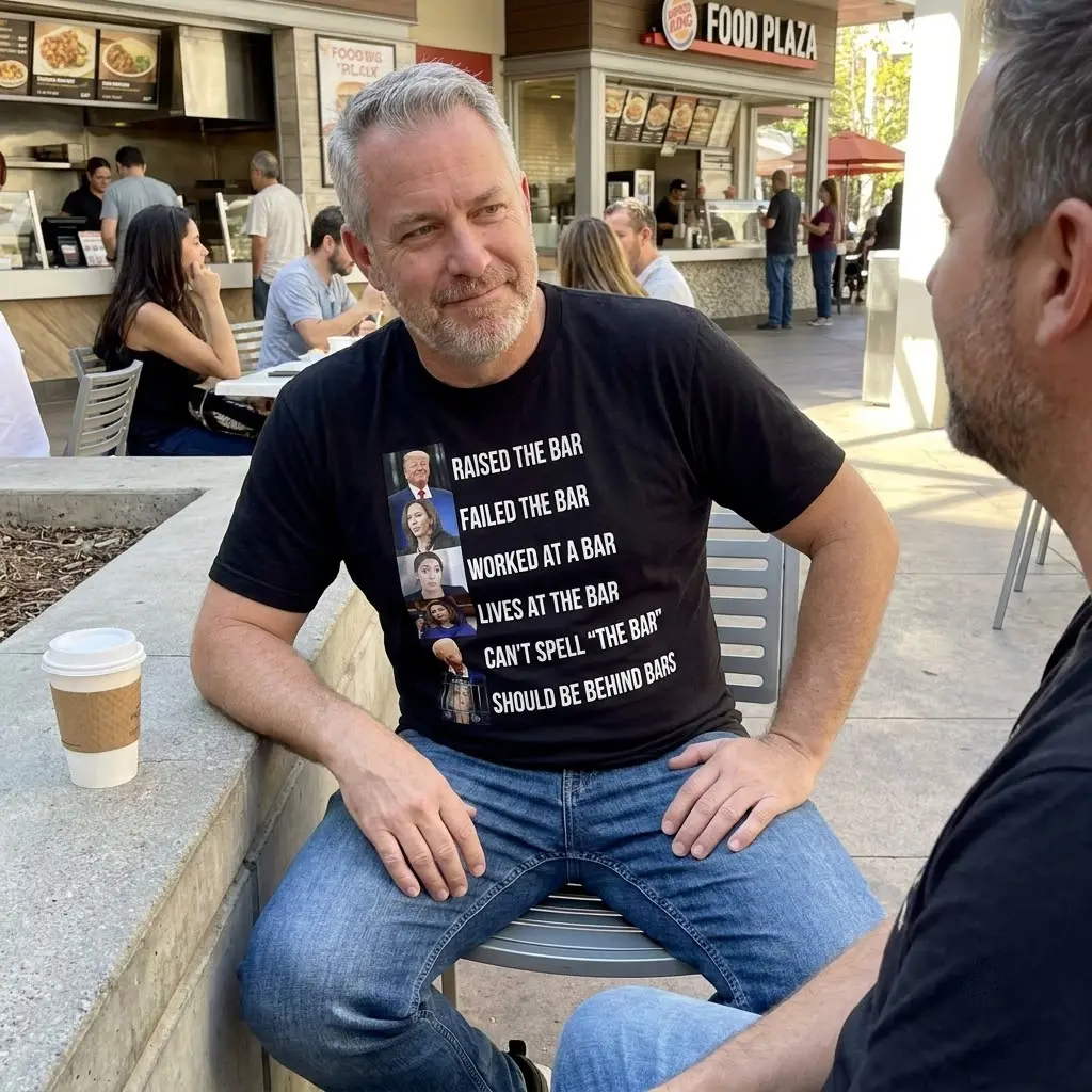 Lifestyle view of the Raised The Bar funny political humor shirt worn in an everyday setting.