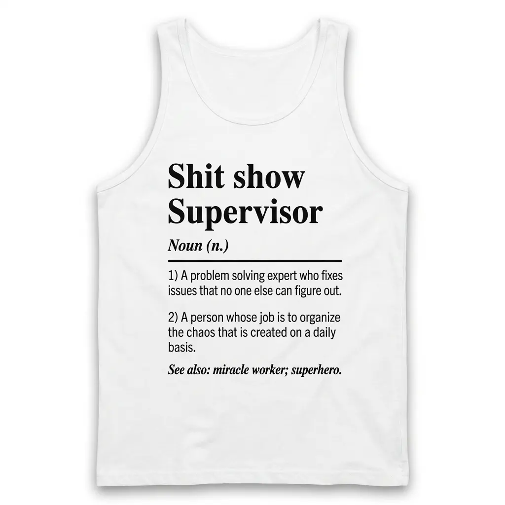 Shit Show Supervisor Definition Funny Workplace T-Shirt 3 Front flat-lay tank top with the Shit Show Supervisor dictionary-style text design.