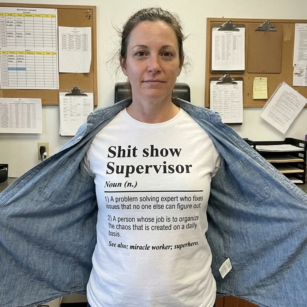 Shit Show Supervisor Definition Funny Workplace T-Shirt 6 Shit Show Supervisor apparel with dictionary-style text about organizing daily chaos.