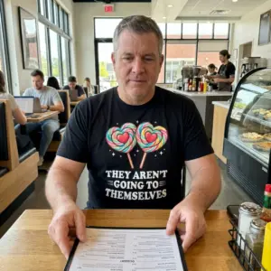 They Aren't Going to Themselves Sweet Treats Candy T-Shirt 11 Everyday lifestyle presentation showcasing the They Aren't Going to Themselves heart lollipop graphic shirt.