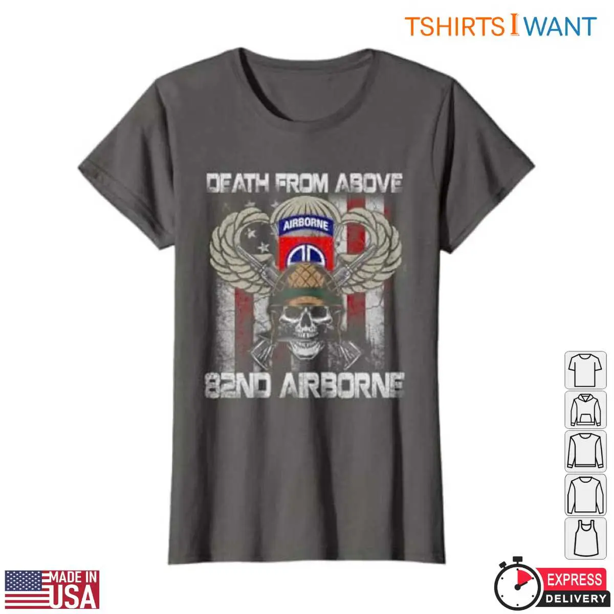 82nd Airborne Division T-Shirts - 'Death From Above' Military Graphic Tee 13 82nd Airborne T-Shirt Detail View