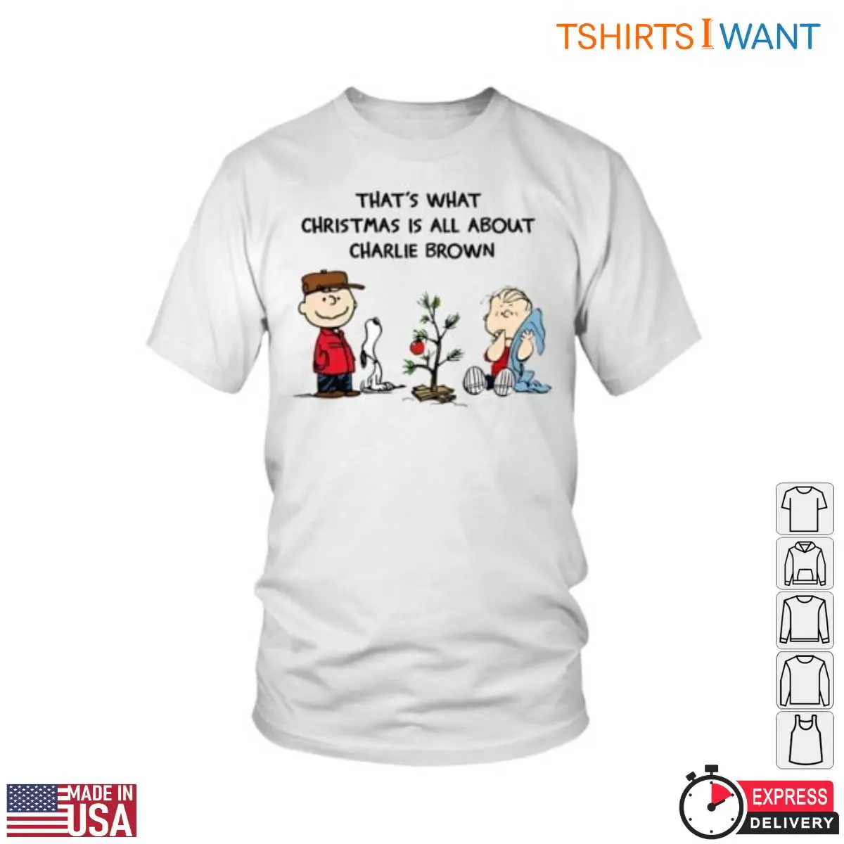 A Charlie Brown Christmas Tree T-Shirt - Peanuts Gang Holiday Graphic Tee 12 A Charlie Brown Christmas Tree T-Shirt Front View