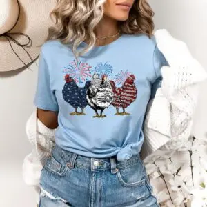 American Chicken 4th of July Tee Shirts, Gift for Animal Lovers 4 American Chicken 4th of July Shirts, Gift for Animal Lovers Blue