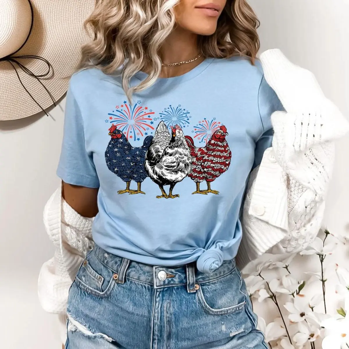 American Chicken 4th of July Shirts, Gift for Animal Lovers Blue