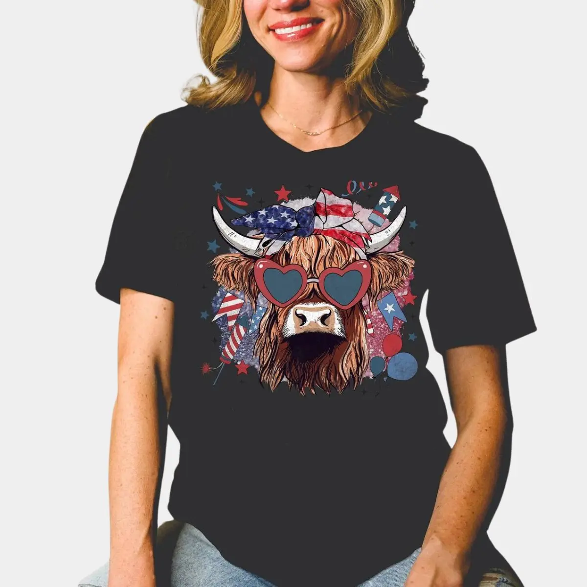 American Cow with Glasses - Funny 4th of July Shirt for Cow Lovers 2 American Cow with Glasses Funny T Shirt 4th of July Gift for Cow Lovers 2