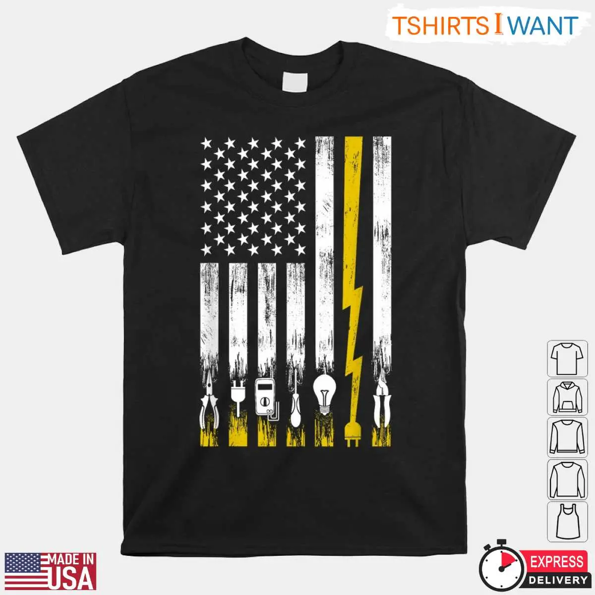 American Flag Electrician Tools Patriotic T-Shirt 10 American Flag Electrician Tools Patriotic T-Shirt Front View