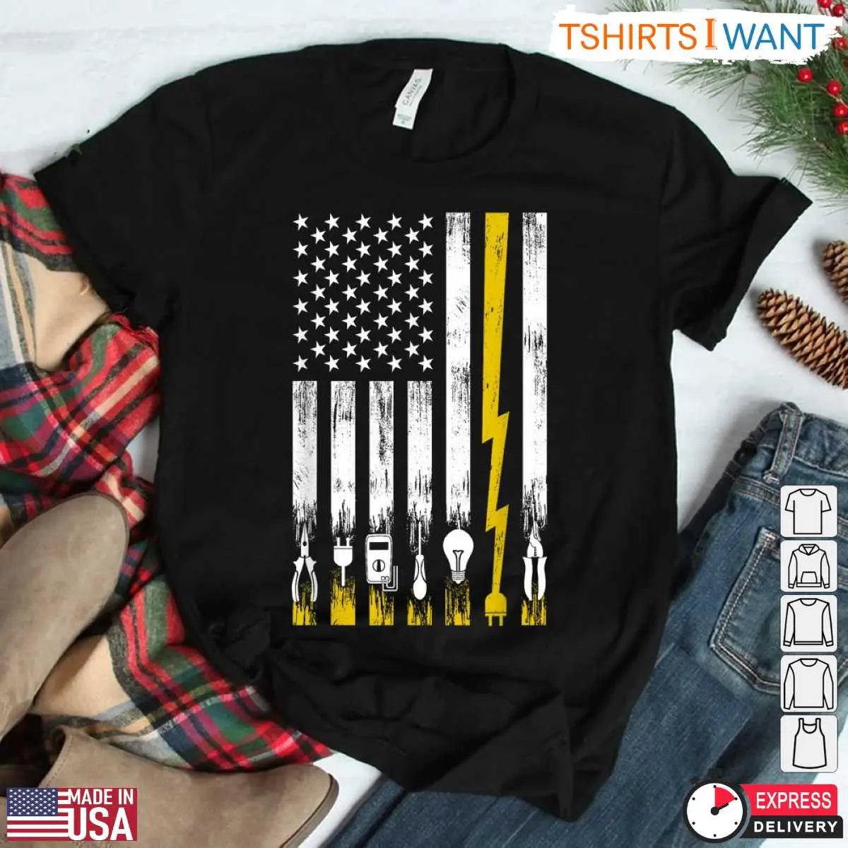 American Flag Electrician Tools Patriotic T-Shirt 11 American Flag Electrician Tools Patriotic T-Shirt Detail