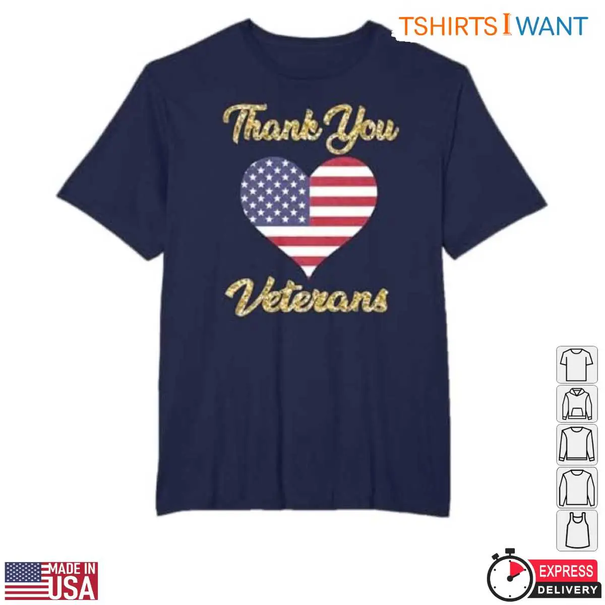 American Flag Heart T-Shirt - Thank You Veterans Patriotic Tribute Tee 10 American Flag Heart T-Shirt Front View