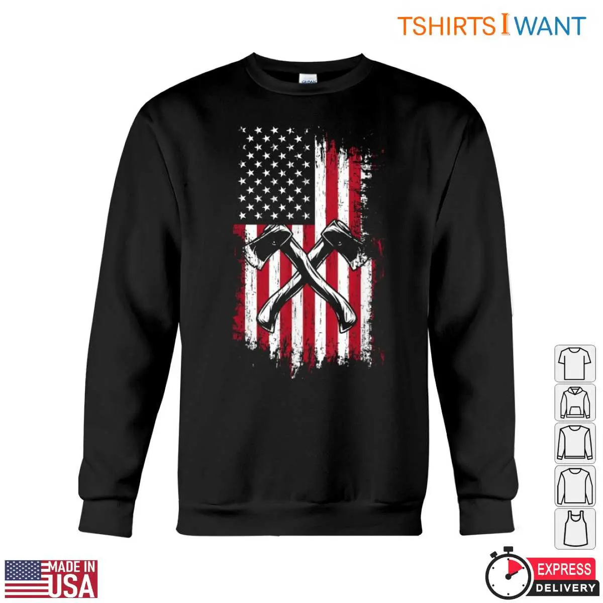 American Flag Lumberjack T-Shirt - Crossed Axes Patriotic Design 13 American Flag Lumberjack T-Shirt Detail