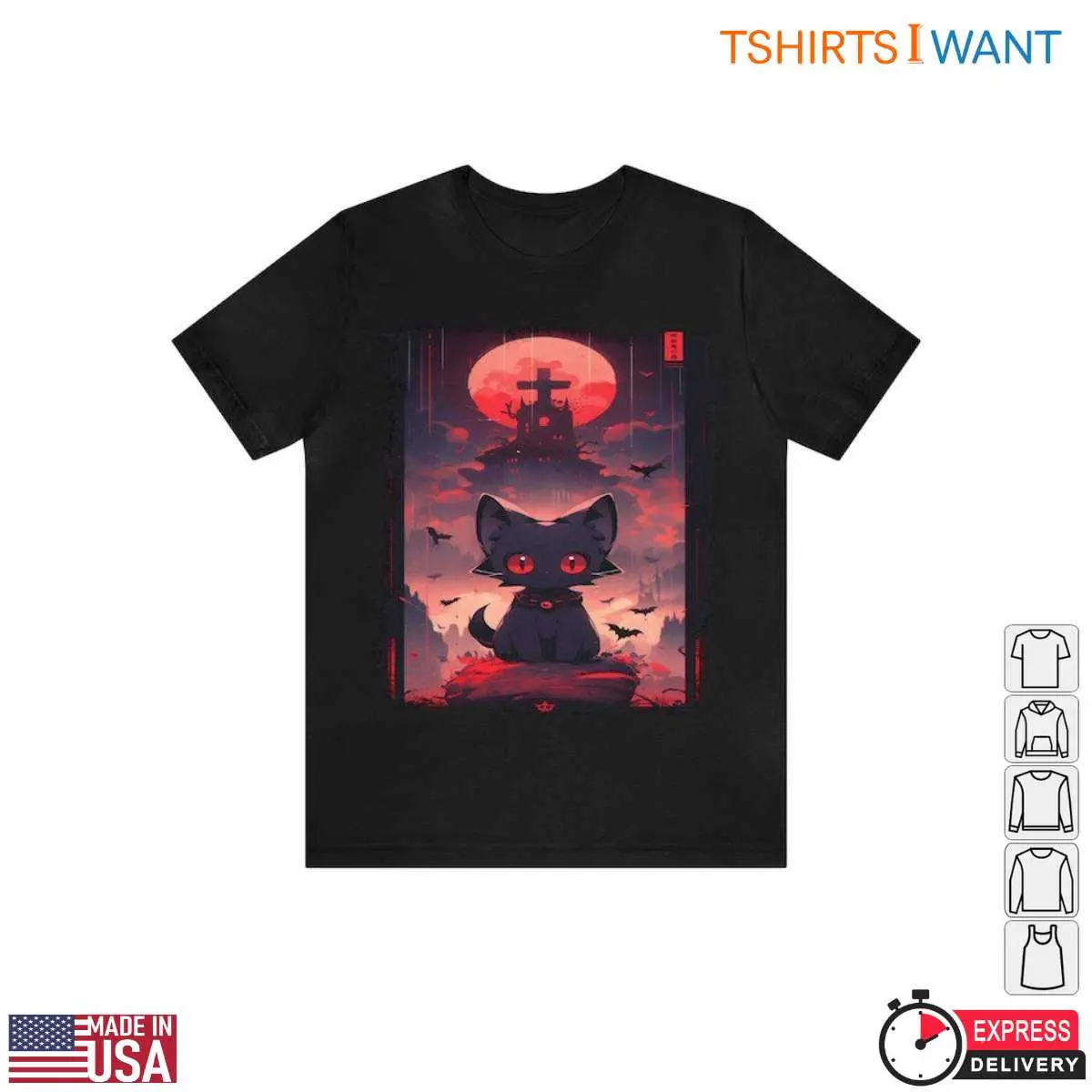 Anime Cat T Shirt Red Moon Fantasy Design 1 1.jpg