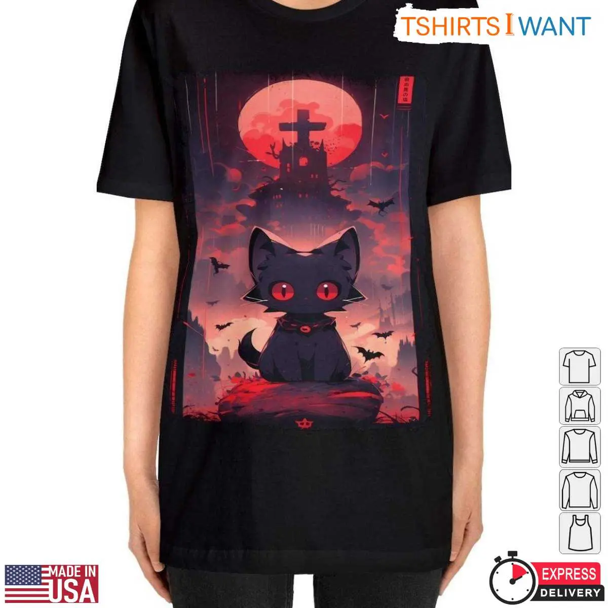 Anime Cat T Shirt Red Moon Fantasy Design 2 1.jpg