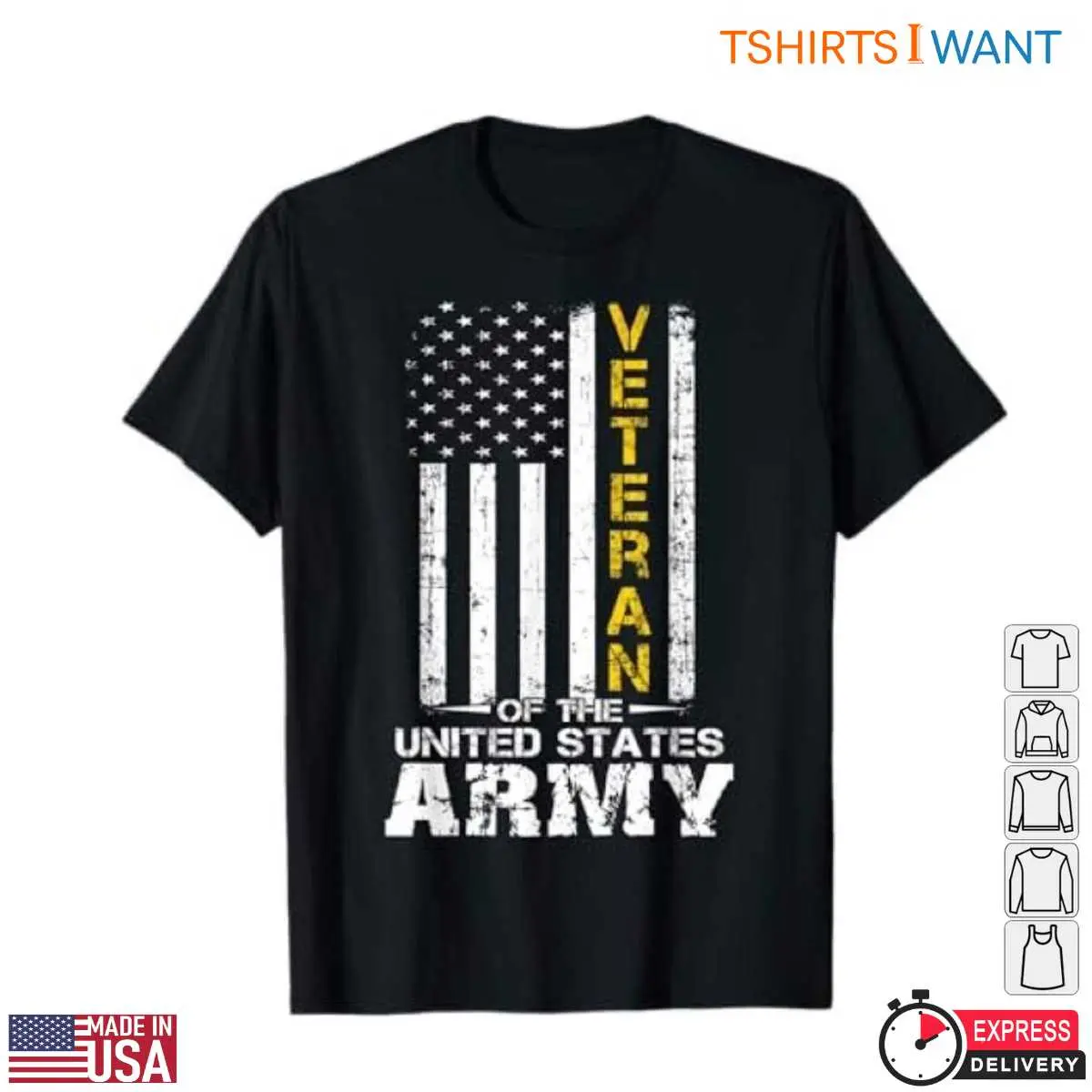 Army Veteran T-Shirt - Gold Patriotic US Military Apparel 12 Army Veteran T-Shirt Front View