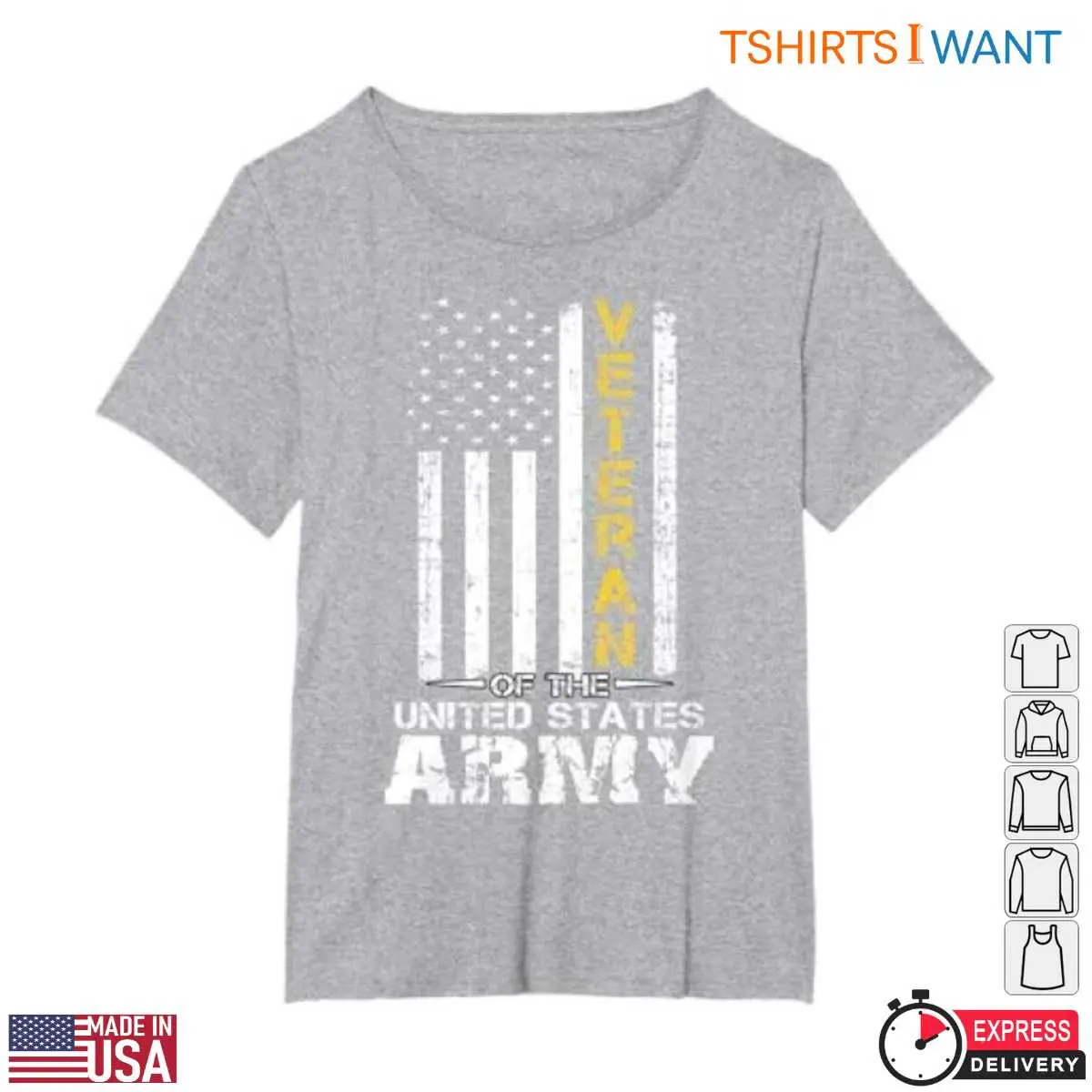 Army Veteran T-Shirt - Gold Patriotic US Military Apparel 13 Army Veteran T-Shirt Detail