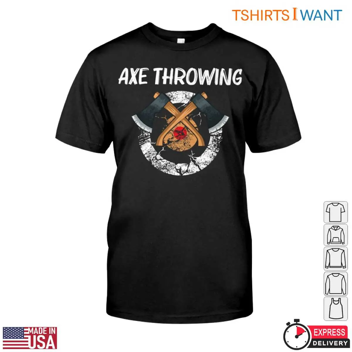 Axe Throwing Lumberjack T-Shirt - Crossed Axes Target Design 12 Crossed Axes Target Design T-Shirt Front View