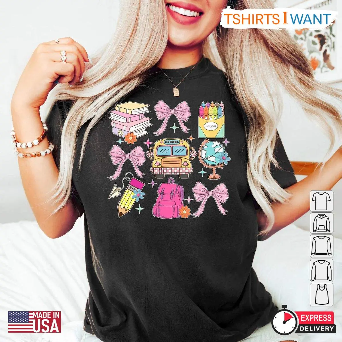 Back to School Shirt - Coquette Teacher Vibes, Classroom Cutie First Day of School Tee, Cute Teacher Gift 8 Back to School Shirt front view