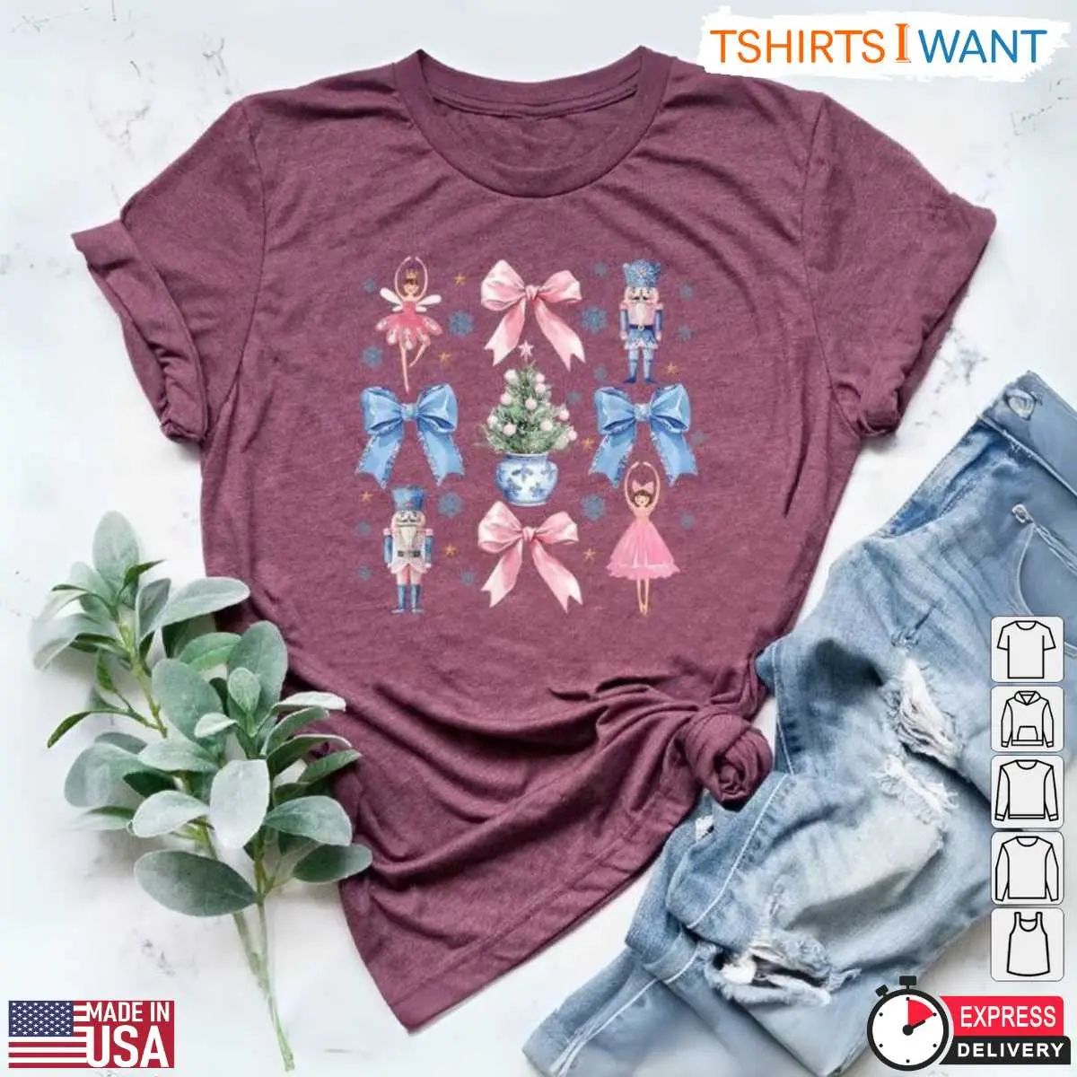 Ballet Nutcracker T-Shirt - Pink Bows Christmas Tree Holiday Graphic Tee 5 Ballet Nutcracker Pink Bows Christmas Tree Tee 5 1.jpg