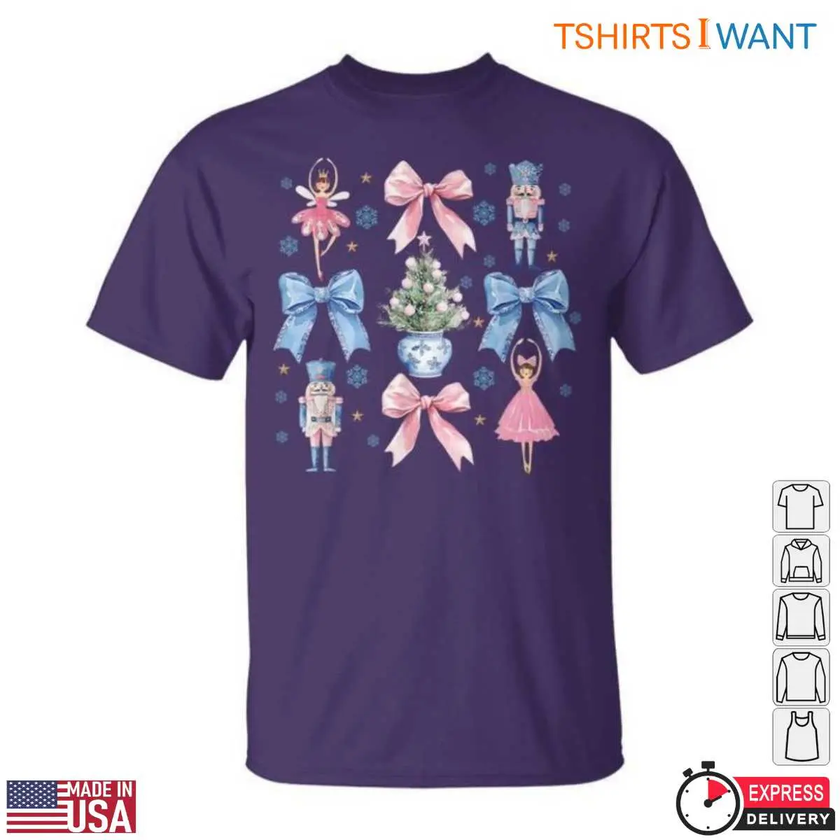 Ballet Nutcracker T-Shirt - Pink Bows Christmas Tree Holiday Graphic Tee 6 Ballet Nutcracker Pink Bows Christmas Tree Tee 6 1.jpg