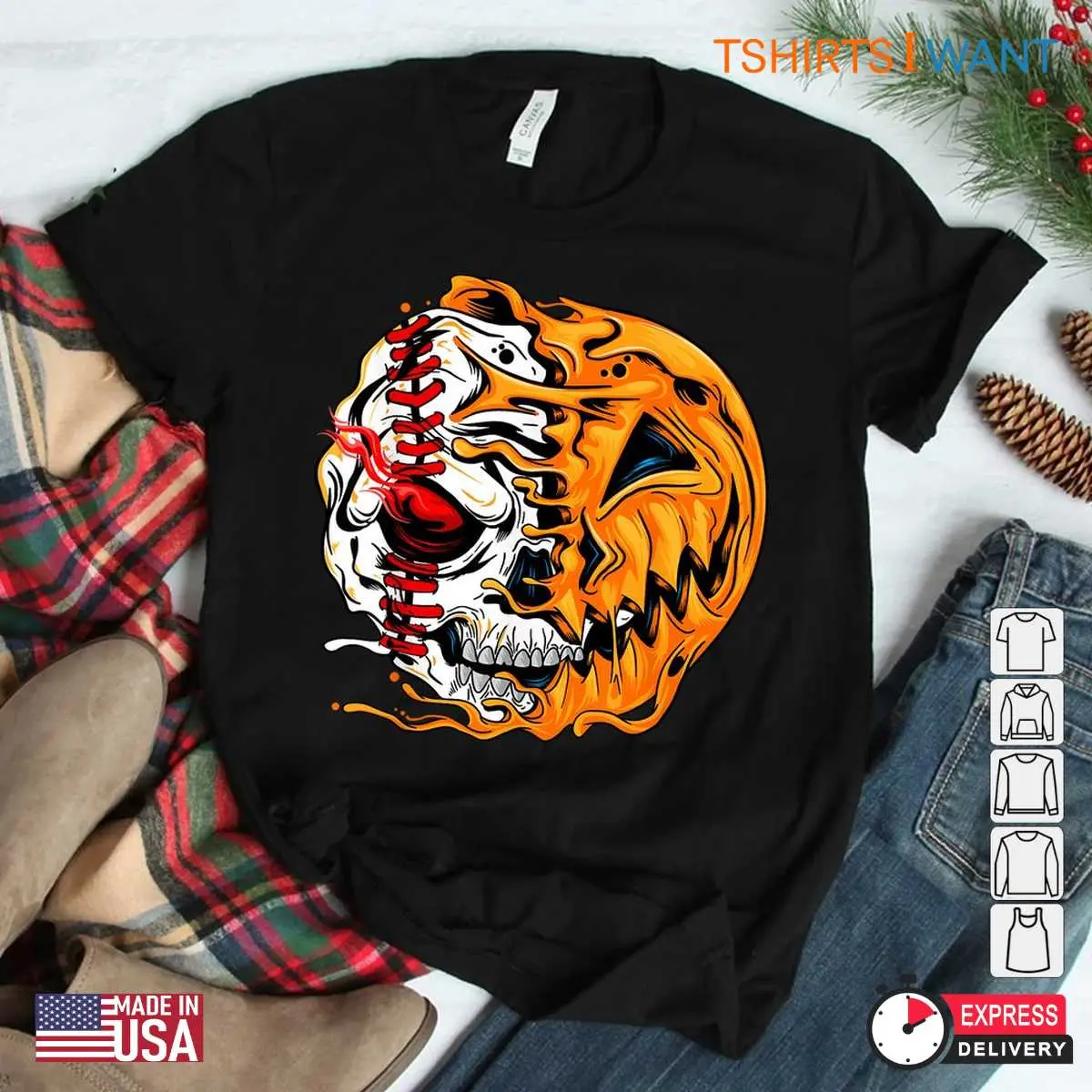 Baseball Halloween Shirts: Baseball Player Skeleton Pumpkin Costume Tee 9 Spooky Skeleton Baseball Player Halloween Tee