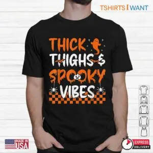 Bat Halloween Shirt: Thick Thighs And Spooky Vibes Ghost And Bat Halloween Costume 7 Bat Halloween Shirt Thick Thighs Spooky Vibes 2 1.jpg