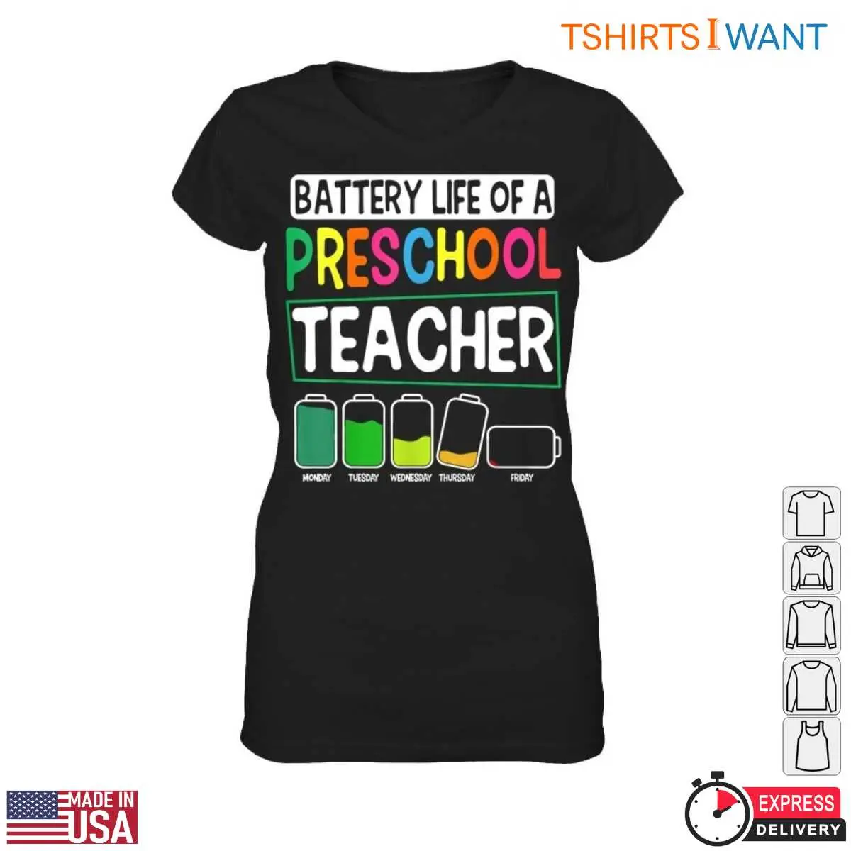 Battery Life of a Preschool Teacher Weekly Energy Levels T Shirt 2 1.jpg