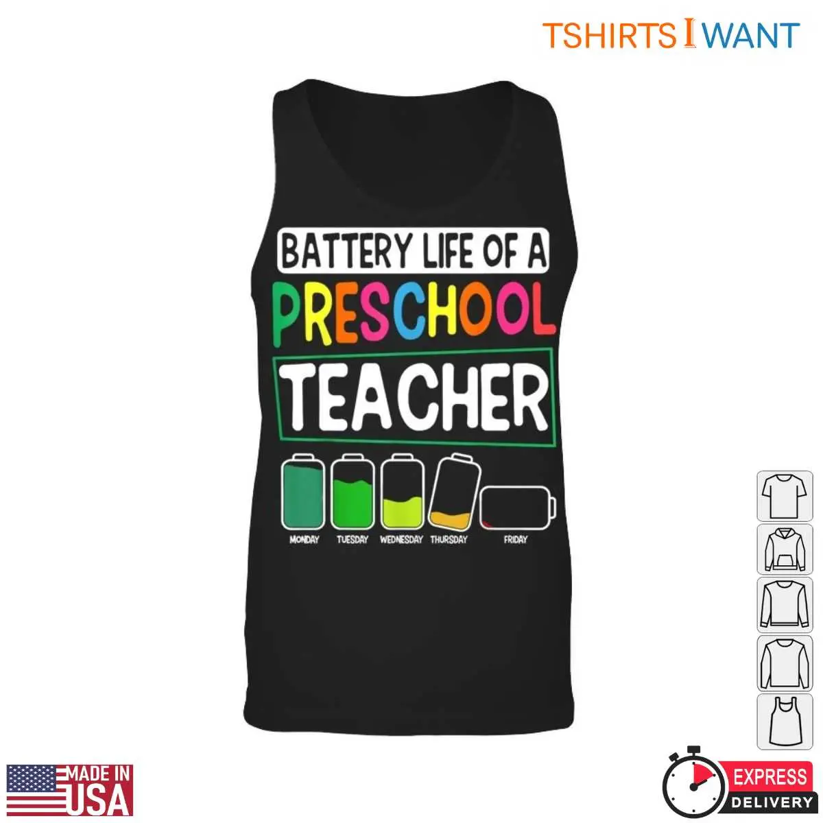 Battery Life of a Preschool Teacher Weekly Energy Levels T-Shirt 11 Battery Life Teacher Shirt Detail