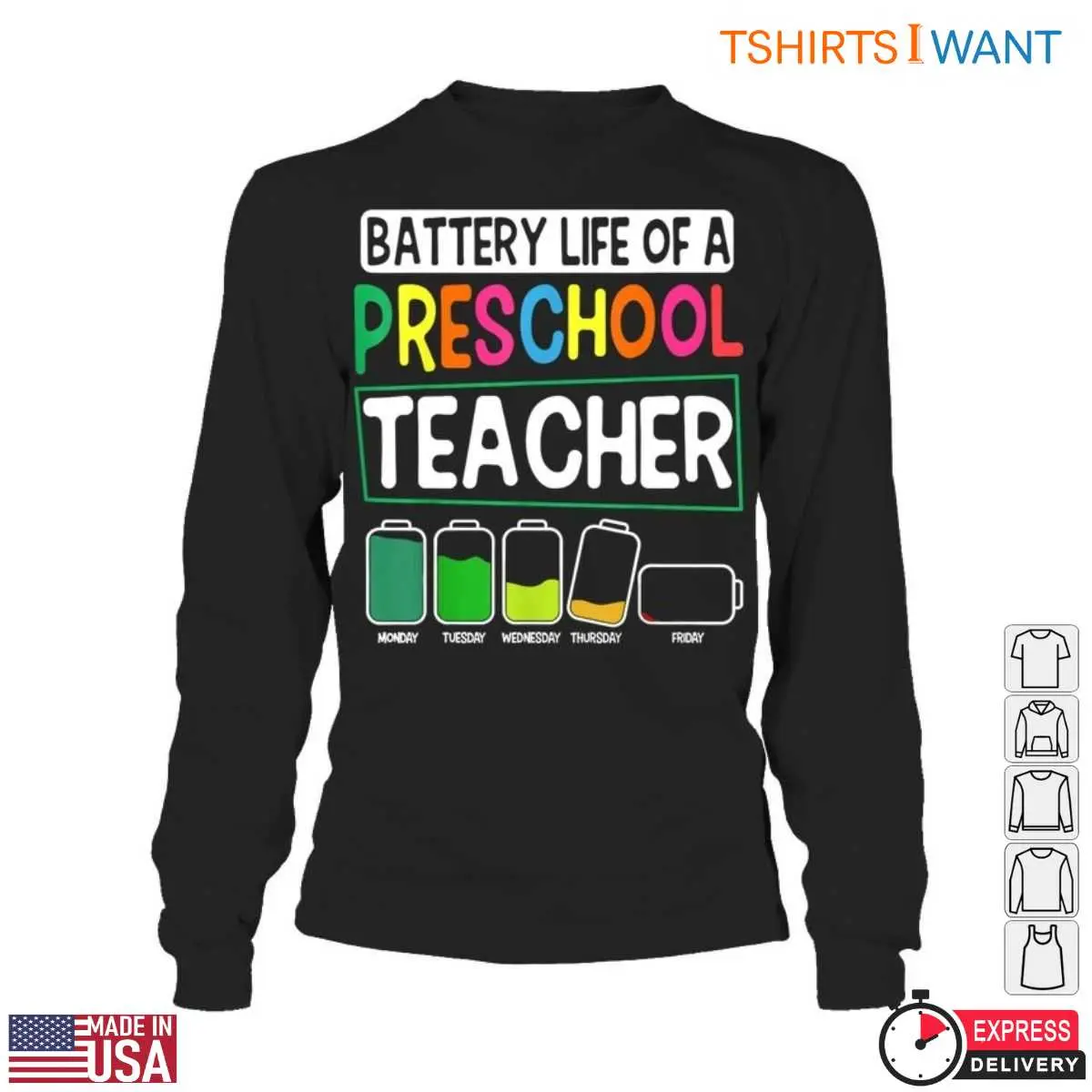Battery Life of a Preschool Teacher Weekly Energy Levels T Shirt 5 1.jpg