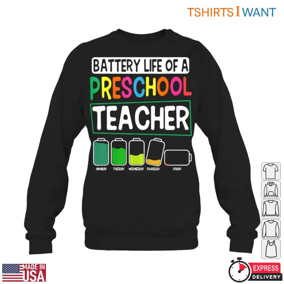 Battery Life of a Preschool Teacher Weekly Energy Levels T Shirt 6 1.jpg