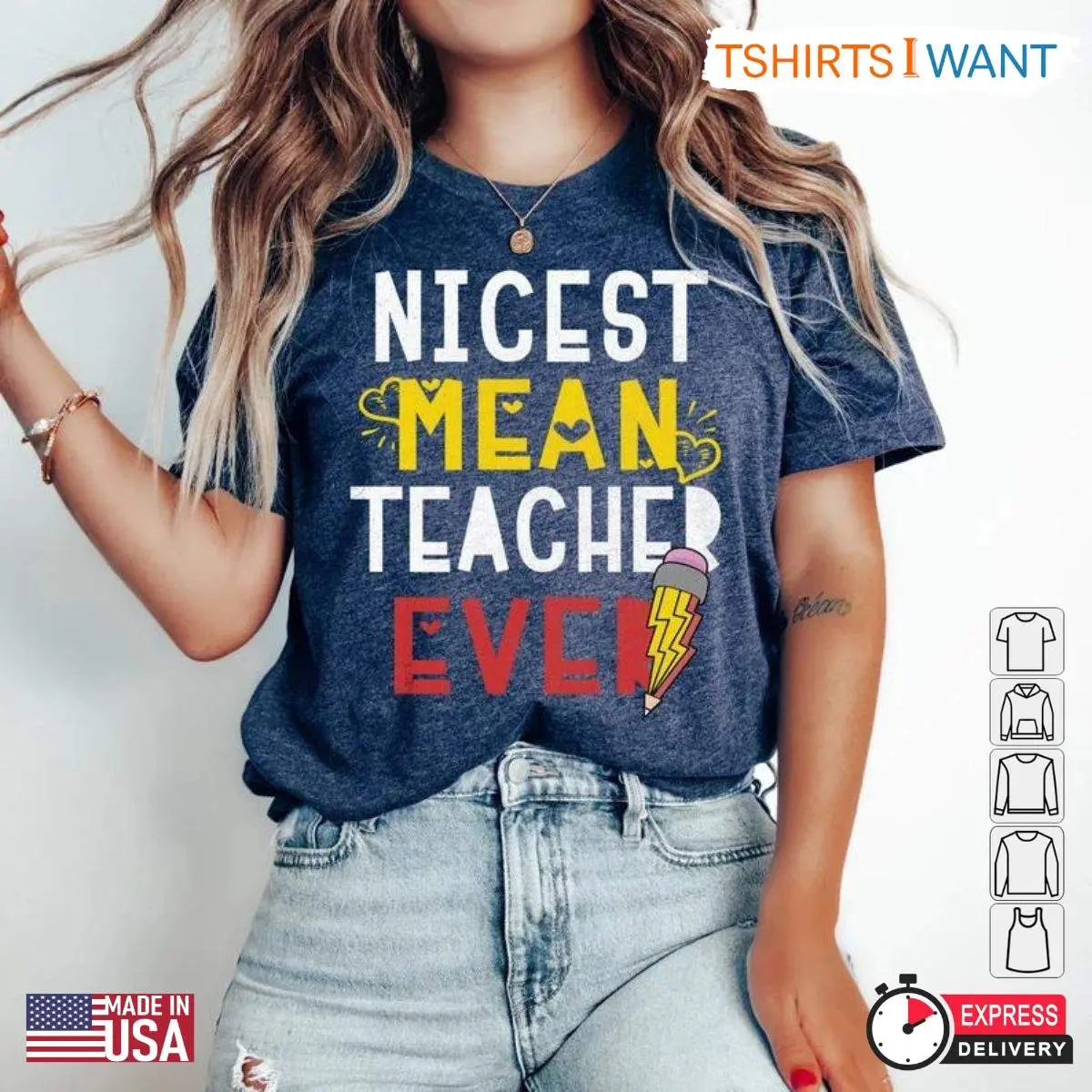 Best Teacher Ever T-Shirt, Funny 'Nicest Mean Teacher' Back to School Tee for Kindergarten & Elementary 1 Untitled design 1