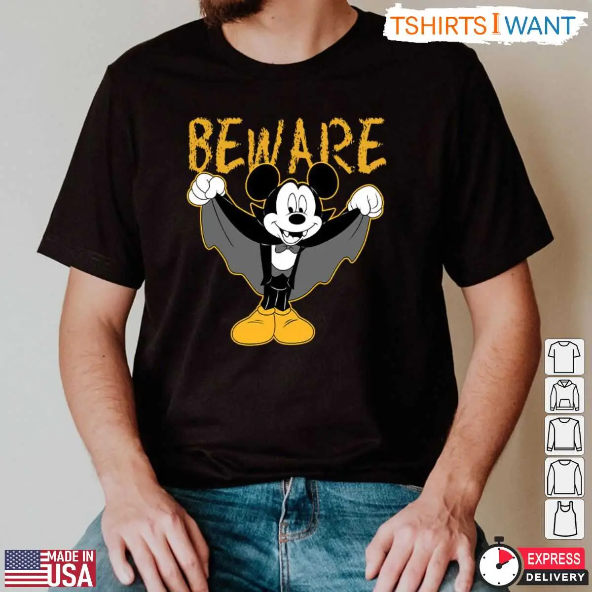 Beware Mickey Mouse as a Vampire T Shirt Spooky Halloween Disney Graphic Tee for Fans 2 1.jpg