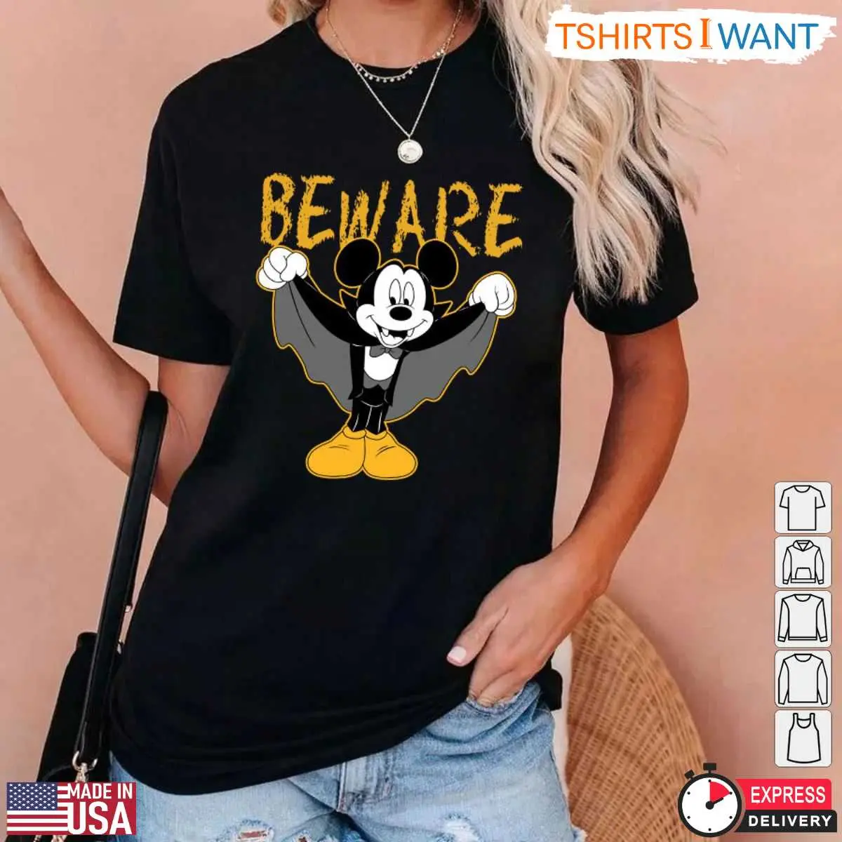 Beware Mickey Mouse as a Vampire T Shirt Spooky Halloween Disney Graphic Tee for Fans 3 1.jpg