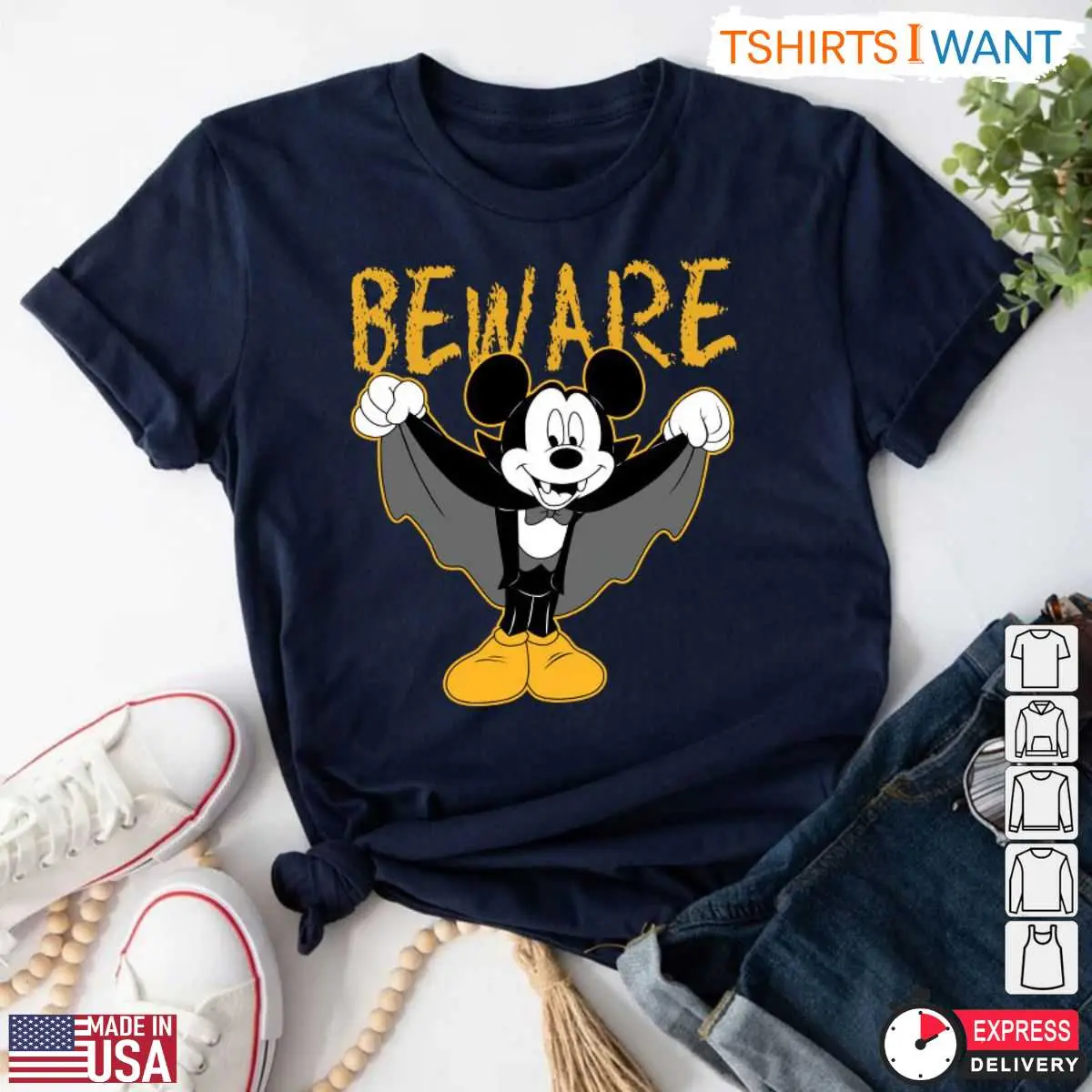 Beware Mickey Mouse as a Vampire T Shirt Spooky Halloween Disney Graphic Tee for Fans 5 1.jpg