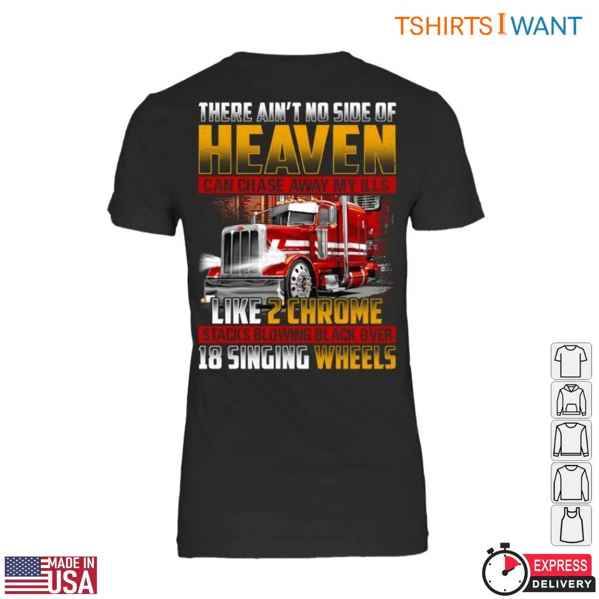 Big Red Truck Monster Truck Shirt - Chrome Stacks, 18 Singing Wheels, Heaven Lyrics T-Shirt 13 Big Red Truck Monster T-Shirt Detail