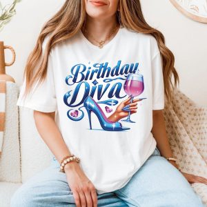 Birthday Diva T Shirt E28093 Glam High Heel and Wine Glass Party Tee 5.jpg