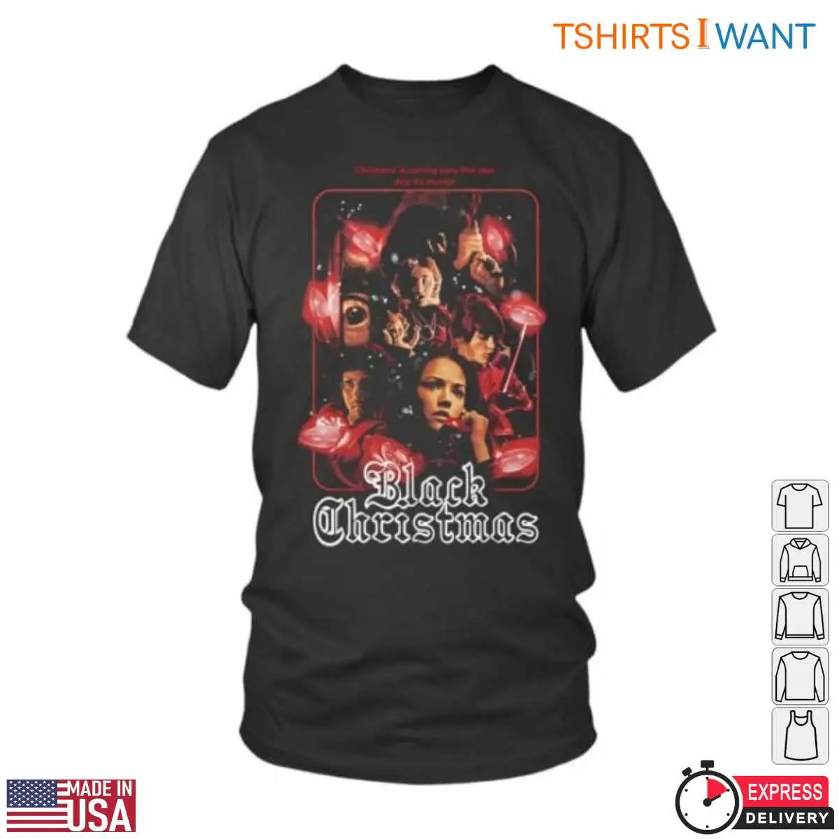 Black Christmas Movie T-Shirt - Classic Horror Poster Design with Red Eyes and Suspenseful Imagery 12 Black Christmas Movie T-Shirt Front View