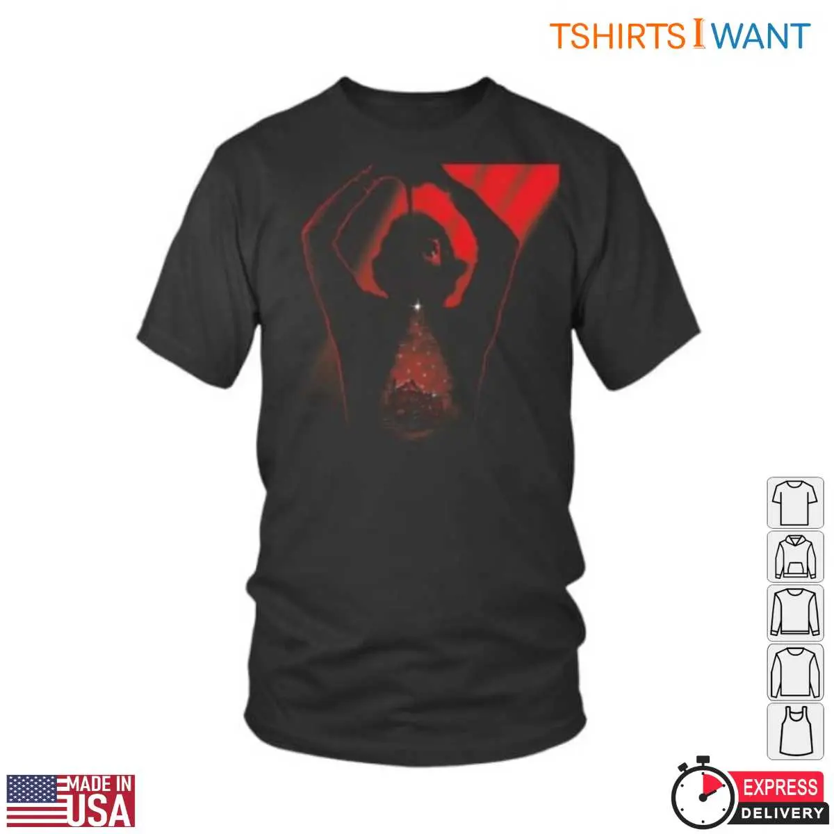 Black Christmas Slasher T-Shirt - Dark Horror Design with Red Highlights and Sinister Silhouette 12 Black Christmas Slasher T-Shirt Front View