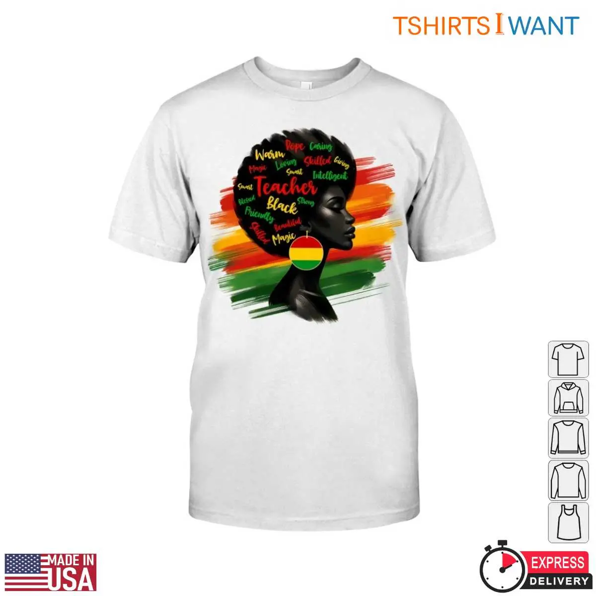 Black Teacher Power T Shirt Afro Silhouette with Zimbabwean Flag and Empowering Words 1 1.jpg