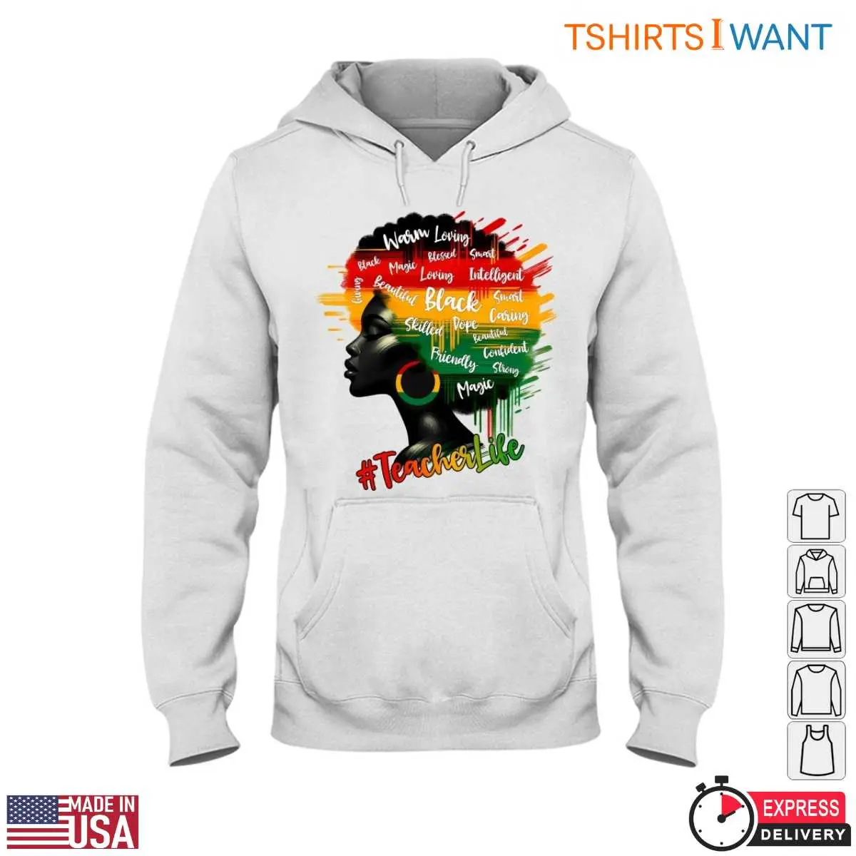 Black Woman Profile with Afro Hair Featuring Inspirational Words Teacher Life T Shirt 4 1.jpg