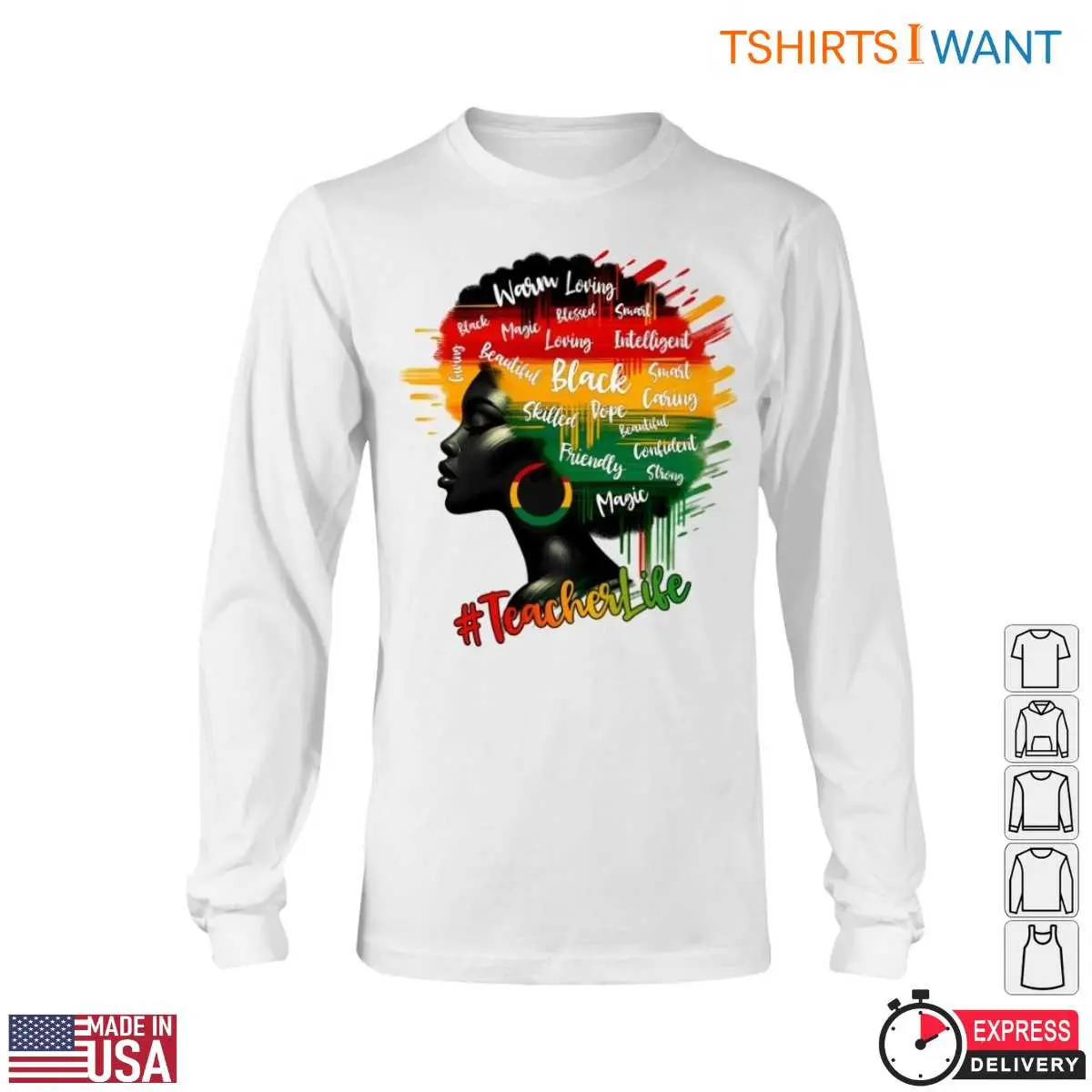 Black Woman Profile with Afro Hair Featuring Inspirational Words Teacher Life T-Shirt 13 Black Woman Profile with Afro Hair Featuring Inspirational Words Teacher Life T Shirt 6