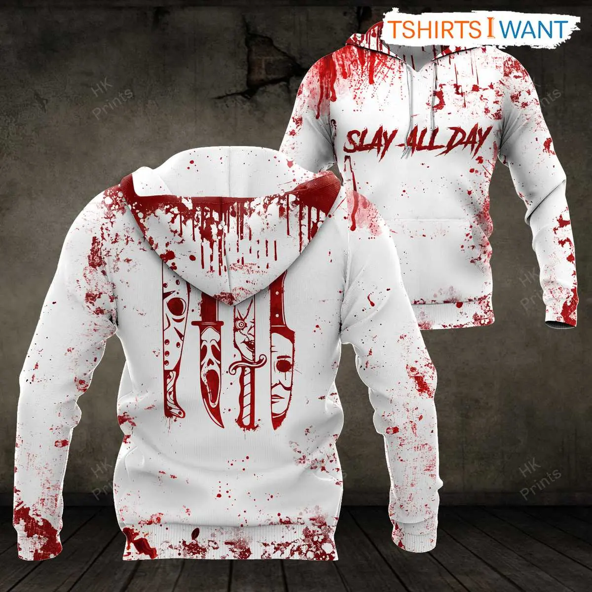 Blood Splatter Hoodie - 'Slay All Day' Graphic Print, Halloween Apparel 2 Blood Splatter Hoodie Slay All Day Halloween Apparel 2 1.jpg