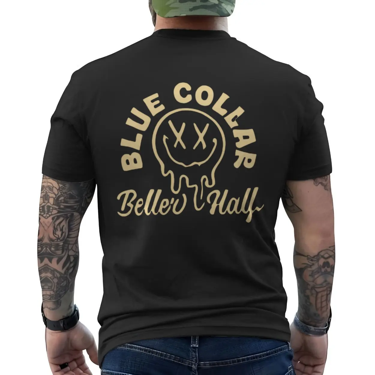 Blue Collar Belles Half Drip Smiley T Shirt E28093 Retro Graphic Tee Unisex Black Shirt 6.jpg