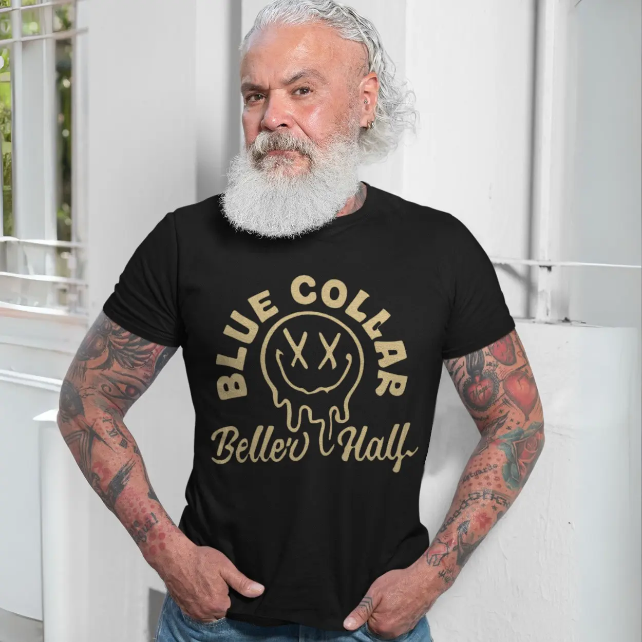 Blue Collar Belles Half Drip Smiley T Shirt E28093 Retro Graphic Tee Unisex Black Shirt 7.jpg