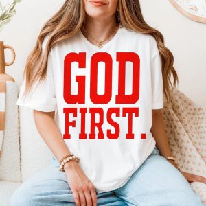 Bold Faith T Shirt E28093 GOD FIRST Red Christian Statement Tee 5.jpg