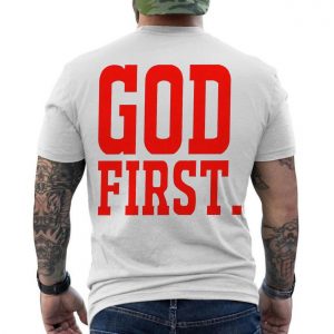 Bold Faith T Shirt E28093 GOD FIRST Red Christian Statement Tee 6.jpg