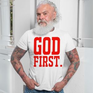 Bold Faith T Shirt E28093 GOD FIRST Red Christian Statement Tee 7.jpg