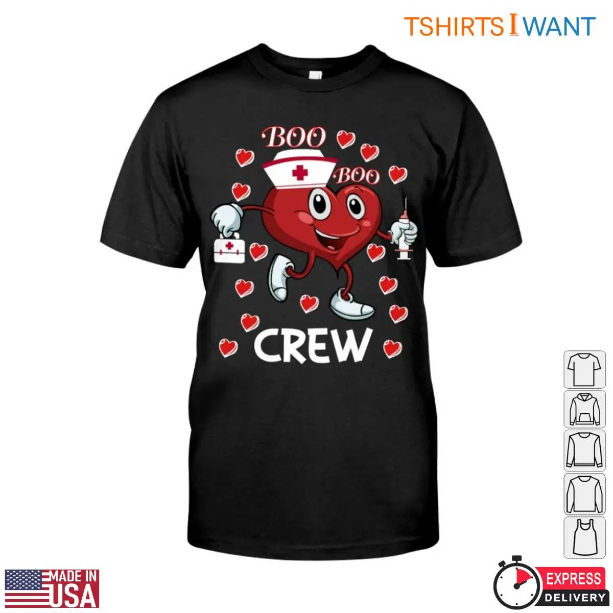 Boo Boo Crew Nurse T-Shirt - Cute Heart Nurse Cartoon Design 12 Boo Boo Crew Nurse T-Shirt Front View