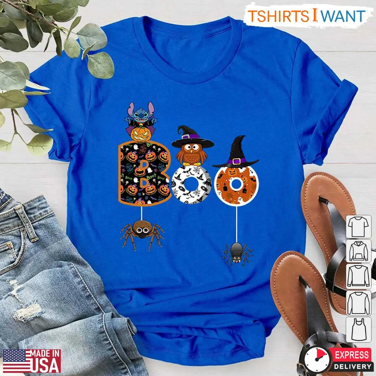 Boo Halloween T-Shirt – Stitch, Owl, Witch, and Spider Cute Halloween Graphic Tee 13 Boo Halloween T-Shirt Detail
