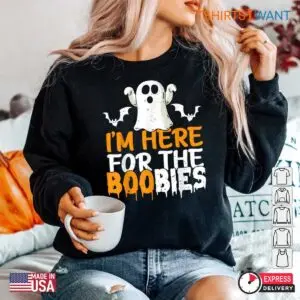 Boobies Halloween: I'm Here For The Boobies Halloween Costume Shirt 9 Boobies Halloween Spooky Chest Costume 5 1.jpg