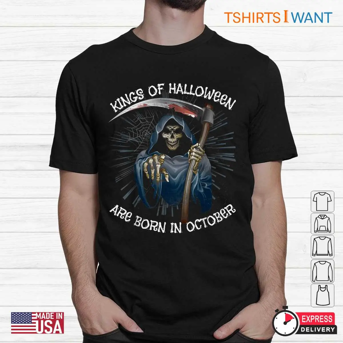 Born In October: Kings Of Halloween Grim Reaper October Birthday Shirt 12 Born In October Halloween Kings Birthday 2