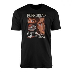 Born to Read Forced to Work Retro Bookworm Graphic T Shirt 1 1.jpg